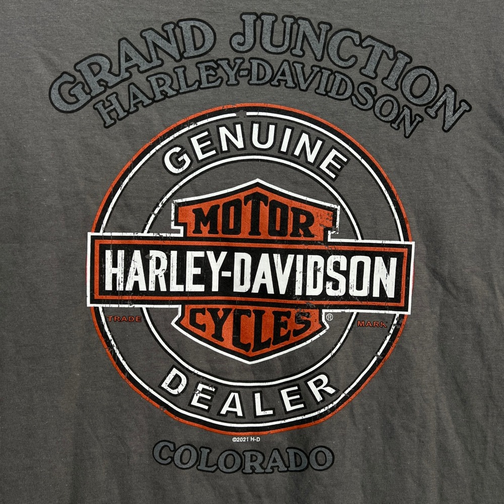 Harley Davidson Mens L Pin Up Girl Motorcycle Graphic Tee Gray Grand Junction CO - Picture 6 of 10